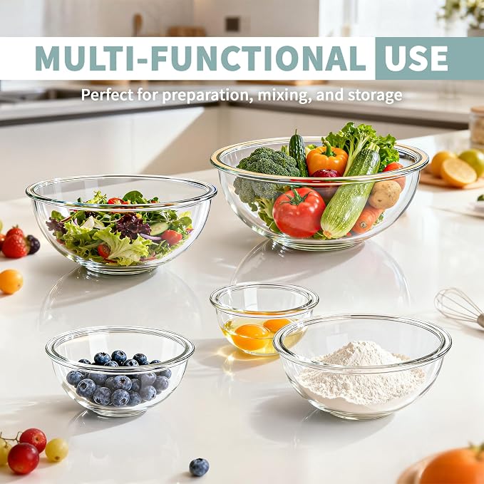 Luvan Glass Mixing Bowl with Lids Set of 5, Space-Saving Nesting Bowls - Image 4