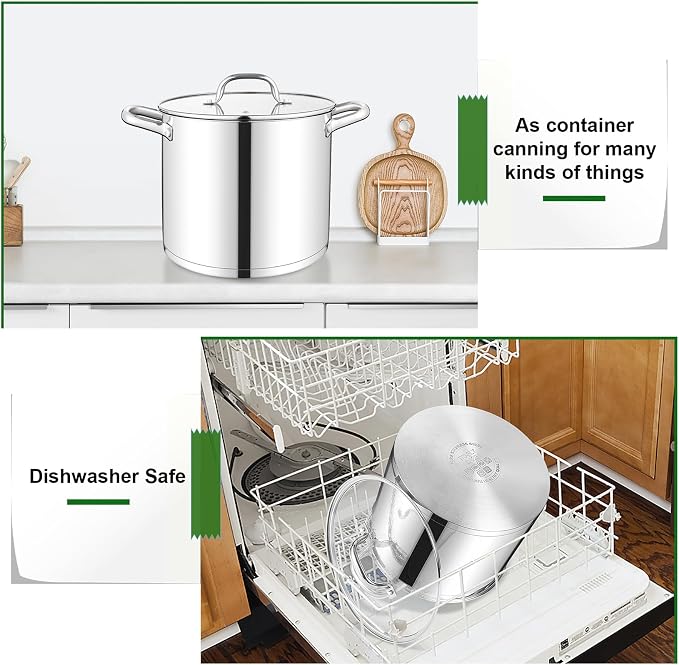 TeamFar 10QT Stock Pot, Stainless Steel Large Soup Cooking Pot & Lid - Image 7