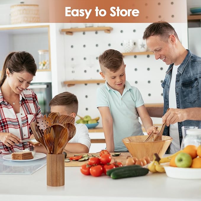 comfoyar Teak Wooden Spoons for Cooking, 9 Pieces Kitchen Cooking Utenails Set - Image 5