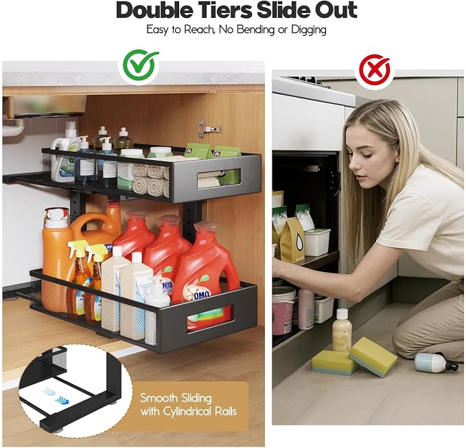 1 Pack 19IN Depth Under Sink Organizer, 2-Tier Pull Out Cabinet Organizer - Image 7