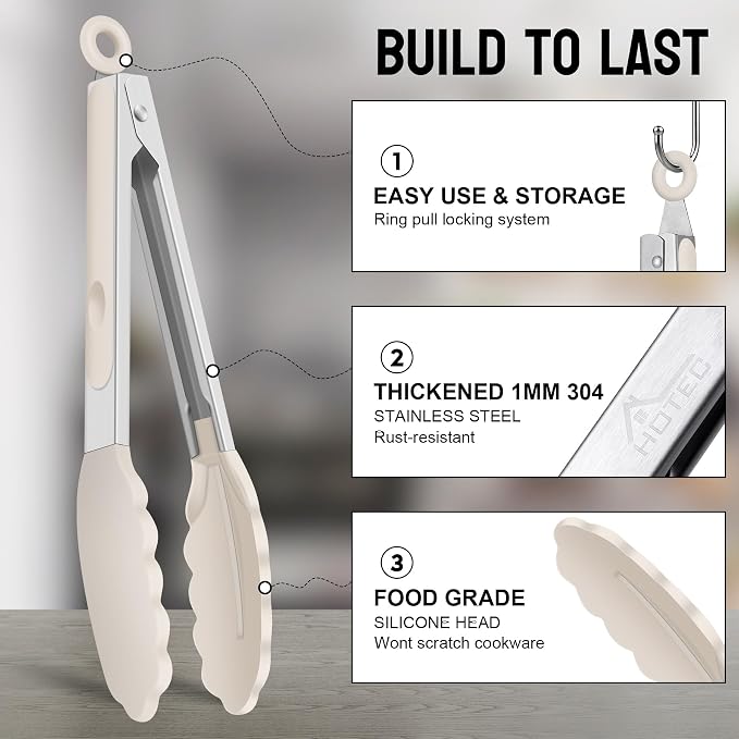 HOTEC Premium Stainless Steel Locking Kitchen Tongs - Image 5