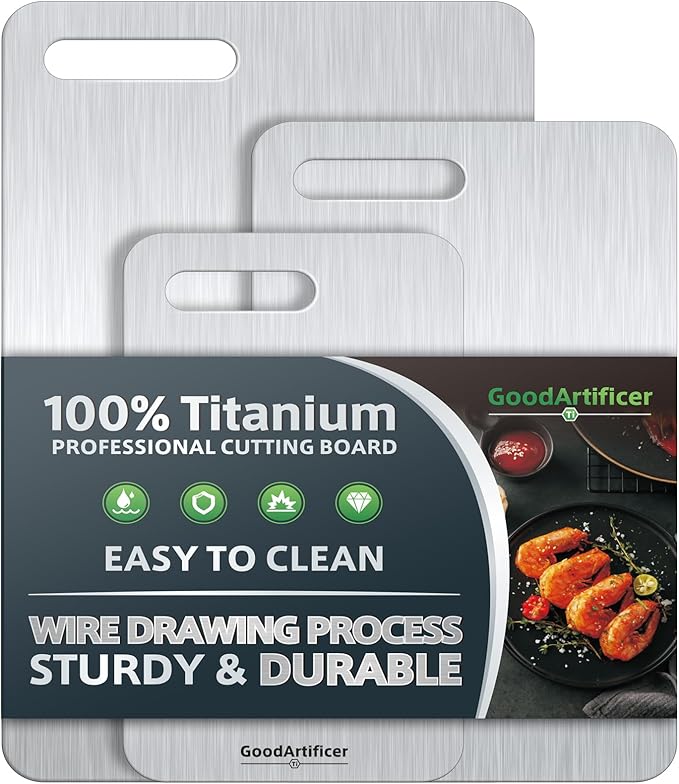 Titanium Cutting Boards Set of 3, 100% Pure Titanium Kitchen Cutting Board by Goodartificer