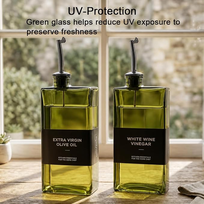 Glass Olive Oil Dispenser Bottle Set of 2, Bamboo Tray + Stainless Steel Funnel - Image 5