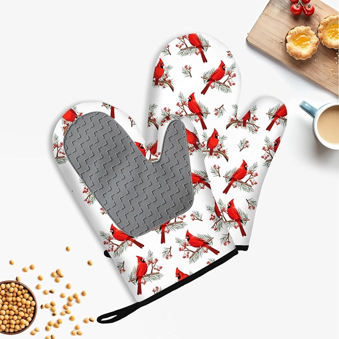 Christmas Cardinal Birds Oven Mitts and Pot Holders Sets of 3, Cardinal Birds - Image 4
