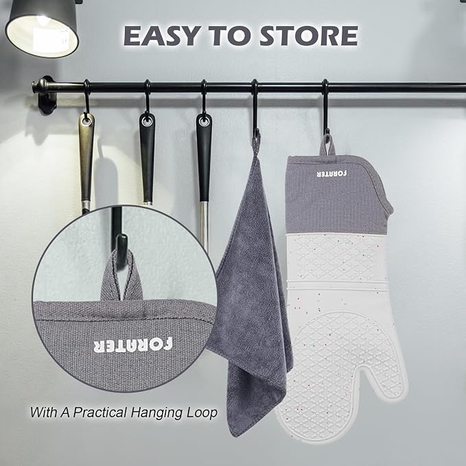 Extra Long Oven Mitts and Potholders 6Pcs Set, 500°F Heat Resistant Kitchen - Image 6
