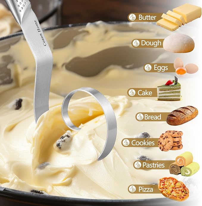 Seamless Danish Dough Whisk Stainless Steel, Hand Mixing Tool - Image 4