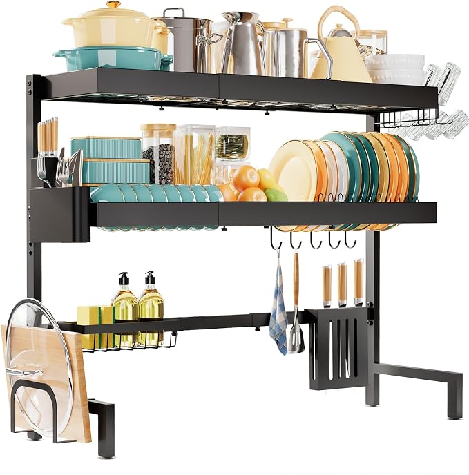 Sakugi Over The Sink Dish Drying Rack, Expandable 3-Tier Stainless Steel - Image 5