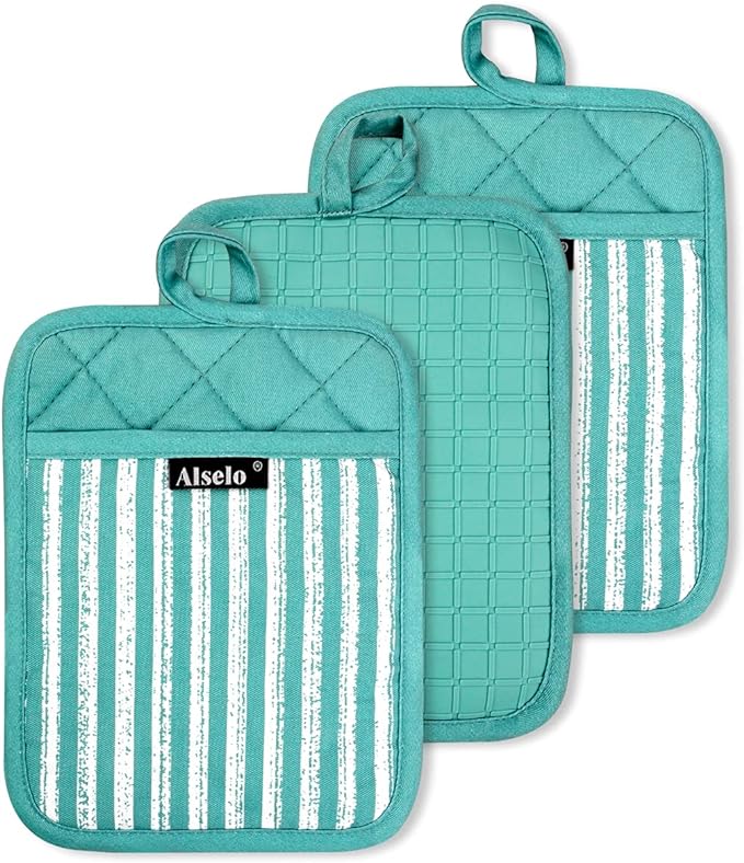 Alselo Silicone Pot Holders Set of 3 Heat Resistant & Non Slip Potholders by Alselo-Enjoyahealthylife