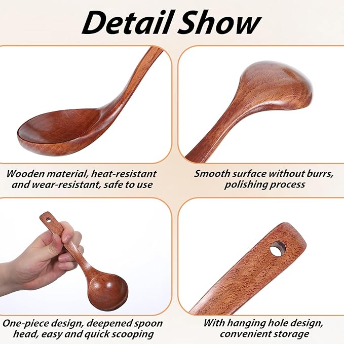 Wooden Ladle for Soup, Non-Stick Wooden Spoon Set, 3 Size Wood Ladle Spoon - Image 7