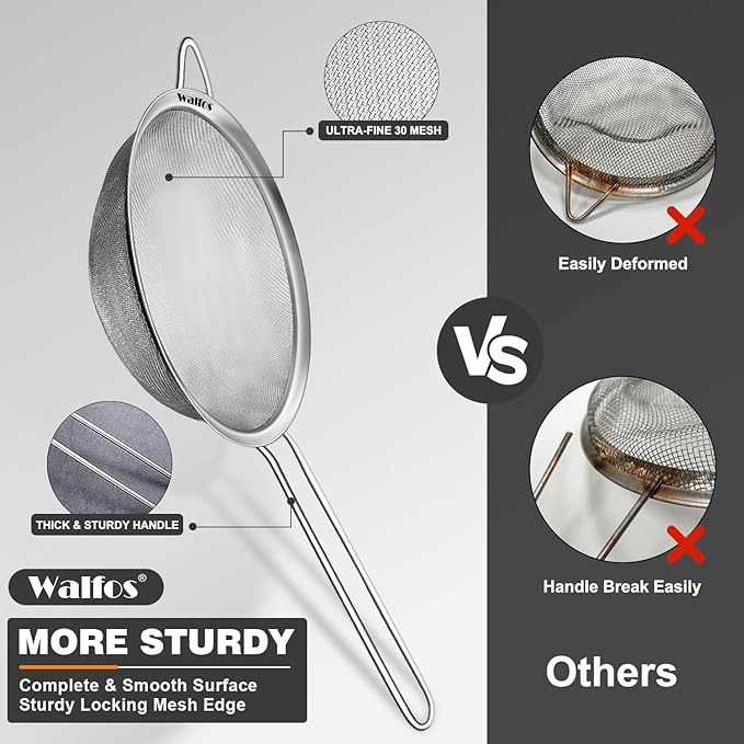 Walfos 6.3 Inch Fine Mesh Strainer, Premium Stainless Steel Sieve and Sifter - Image 6