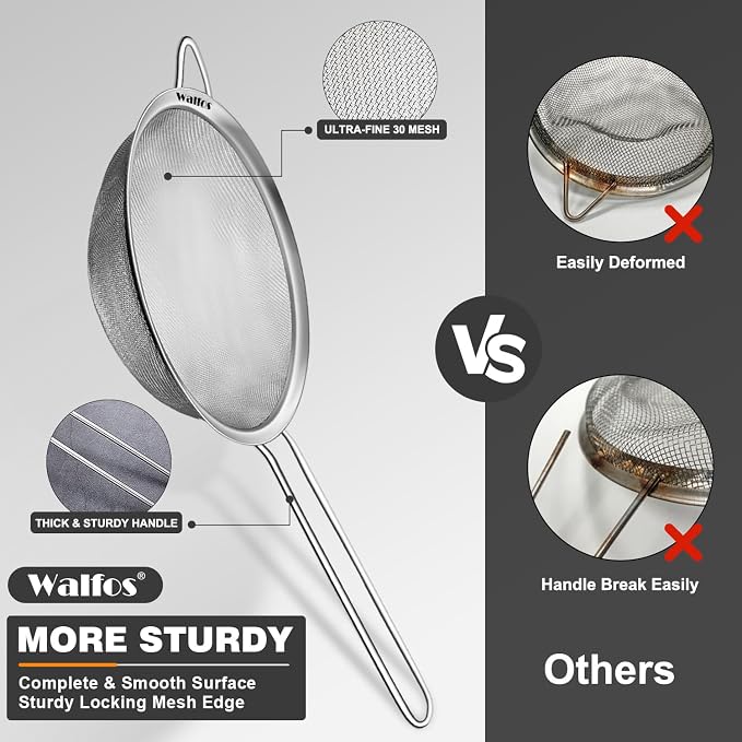 Walfos 4.6 Inch Fine Mesh Strainer, Premium Stainless Steel Colanders and - Image 5