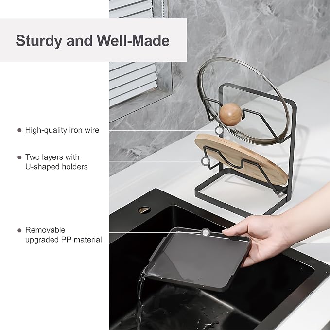 Pot Lid Holder While Cooking, Kitchen Pot Lid Storage Rack - Image 3