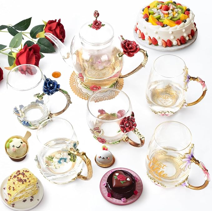 Enamel Glass Flower Tea Pot - Image 5