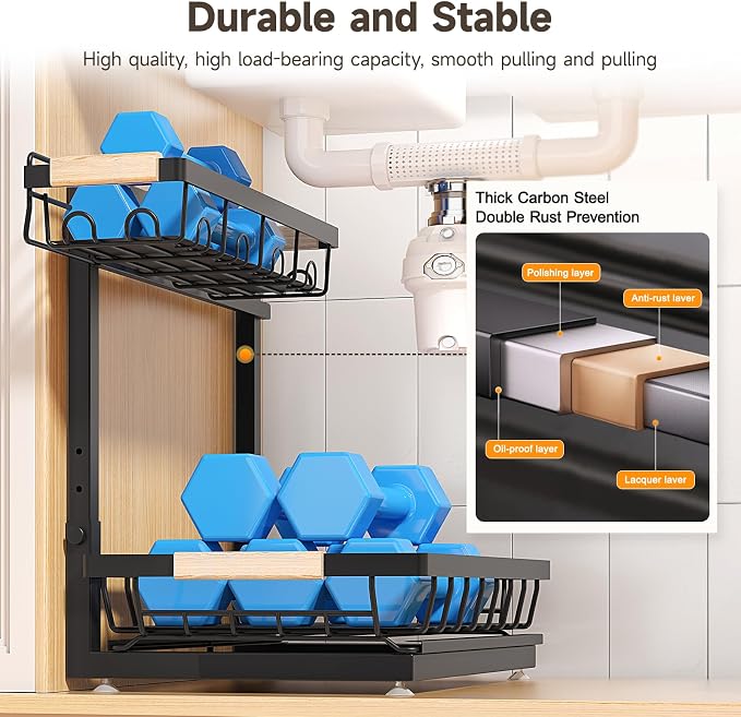 Sevenblue 2 Packs Under Sink Organizer, Height Adjustable 2 Tier Under Kitchen - Image 5