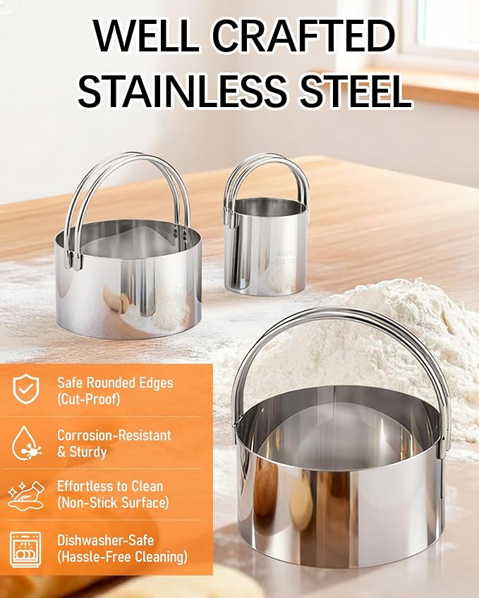 Biscuit Cutter Set with Handle, 3 Piece Stainless Steel Round Cookie Cutter Tool - Image 4