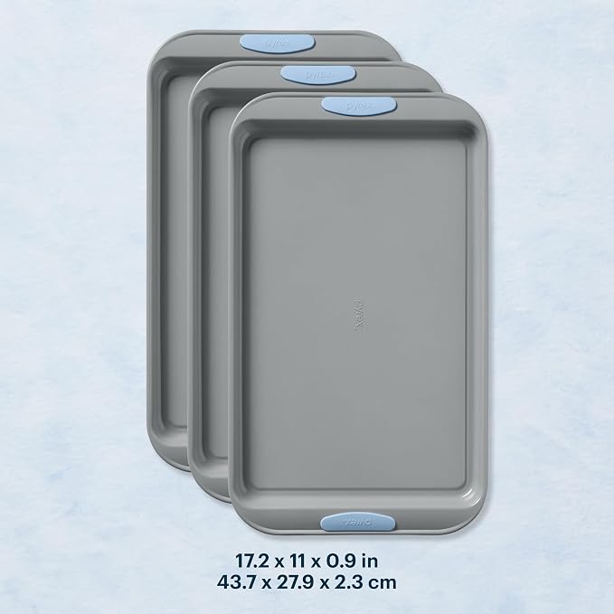 Pyrex 3-Piece Metal Cookie Sheet Bakeware Set, Lightweight Stainless Steel - Image 2