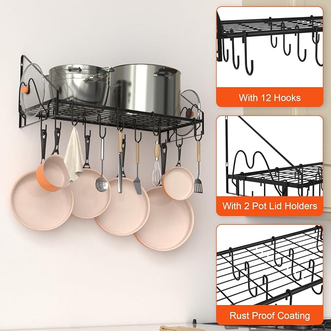 VyGrow 28 Inch Pot Rack Wall Mounted, Pots and Pans Organizer - Image 5