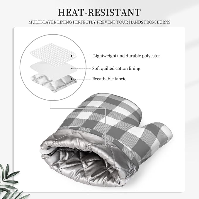 Buffalo Plaid White and Grey Oven Mitts and Pot Holders Set - Image 4