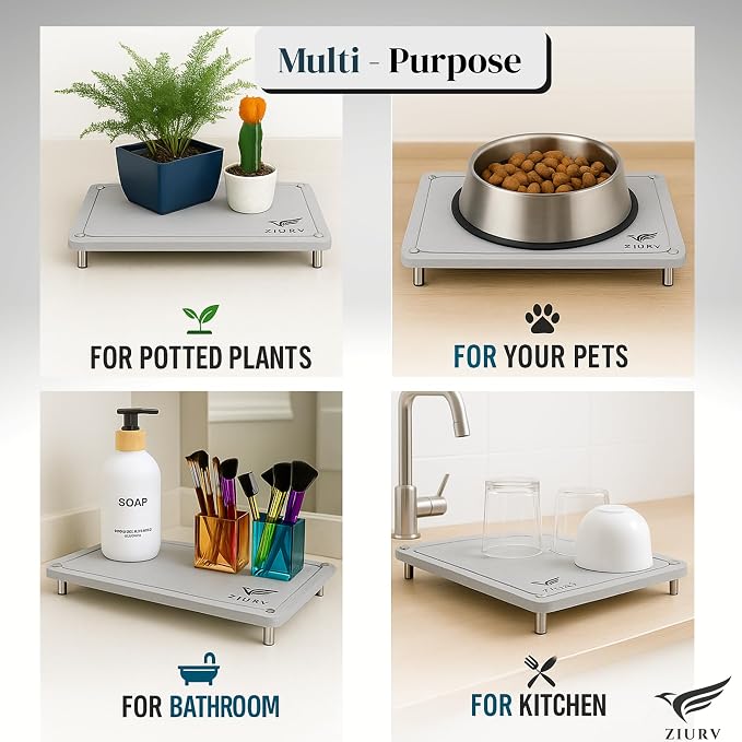 6 PCS Stone Drying Mat Set for Kitchen Counter, 2 Large Diatomaceous Earth Dish - Image 6