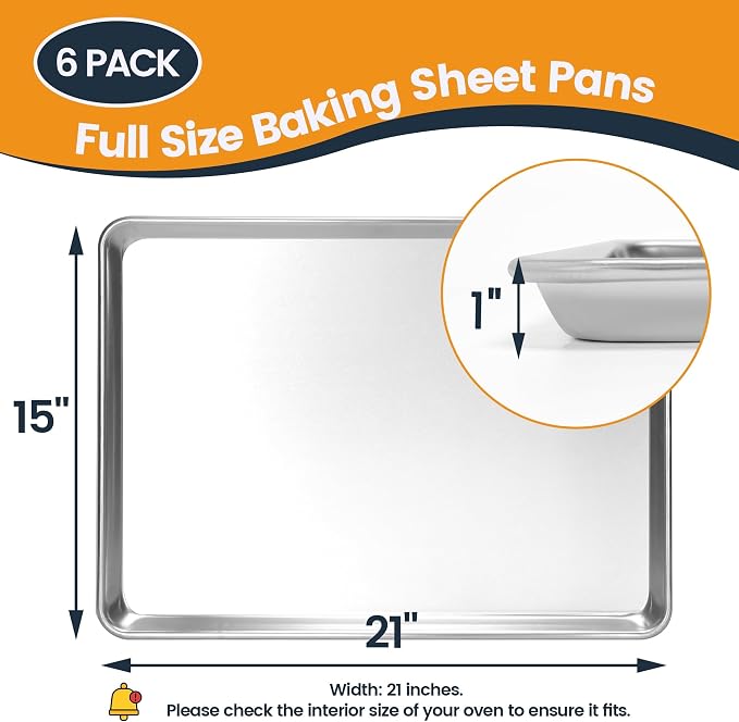 6 Pack Big Size Baking Sheet Pan, Aluminum Commercial Cookie Sheet Pan - Image 5