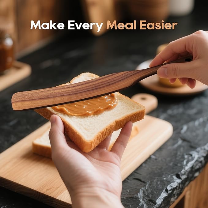 KLYRO 5 PCS Wooden Spatula Set, Natural Teak Wooden Spoons - Image 6