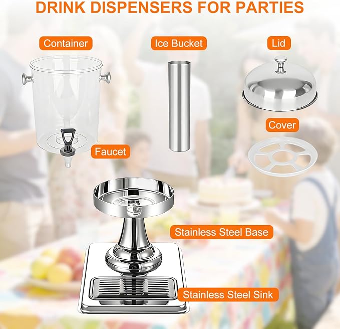 2.2 Gallon Iced Beverage Drink Dispenser, Stainless Steel Water Jar - Image 3