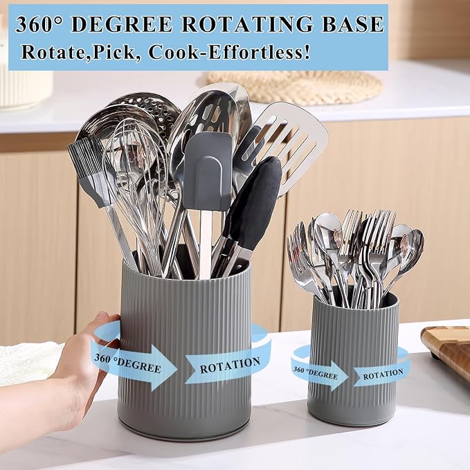 Kyraton Cooking Utensils Holder 2pcs, 360° Rotating Heavy Duty Plastic Kitchen - Image 3