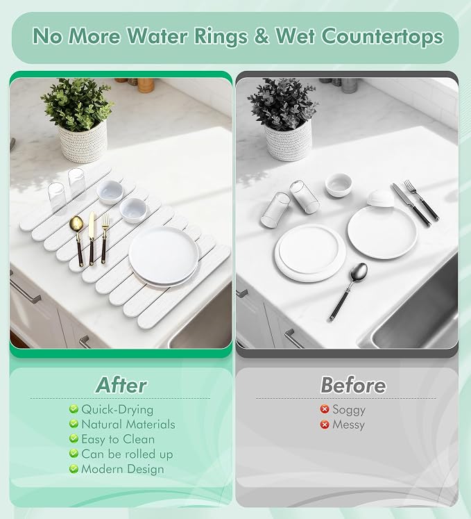 Large Stone Dish Drying Mat for Kitchen Counter, Quick Dry Diatomaceous Earth - Image 6