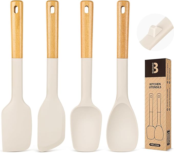 Silicone Spatula Spoon Set, and Spreading, Sturdy BPA-Free Matte Silicone by BADIANO