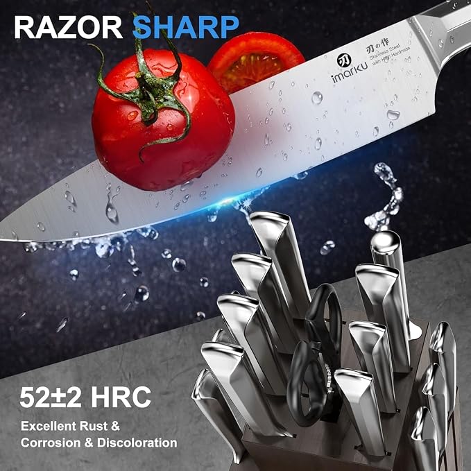 imarku Knife Set, High Carbon Stainless Steel Kitchen Knives, Non-Slip - Image 2