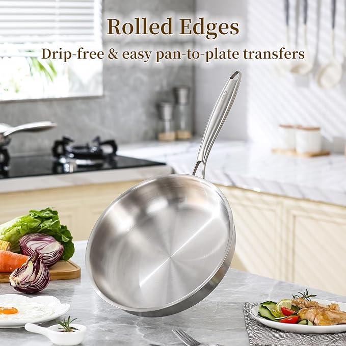 DELARLO Tri-Ply Stainless Steel Pan, 18/10 Frying Pan, Oven Safe Up to 600°F - Image 4