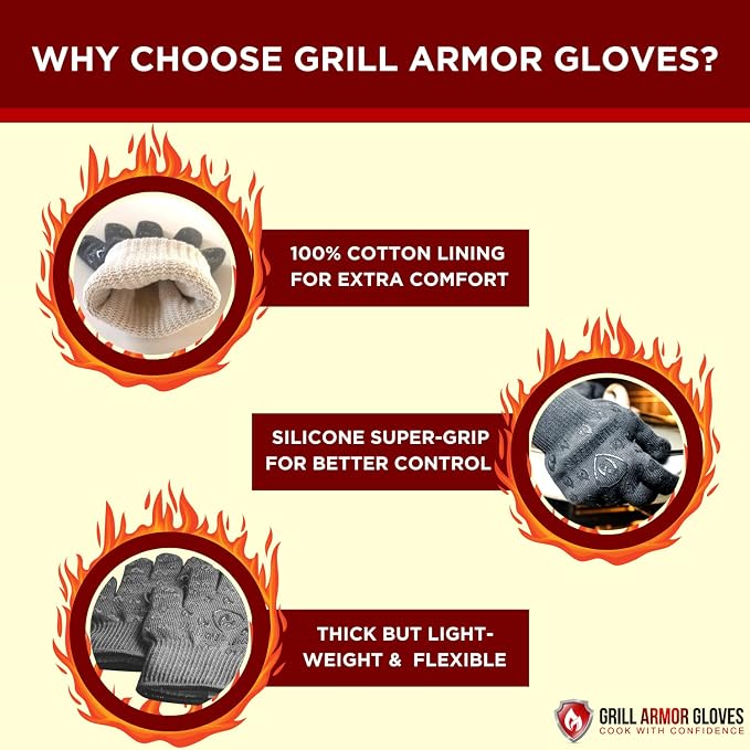 Grill Armor Oven Gloves with Fingers – 932°F Heat, Fire & Cut Resistant Mitts - Image 8