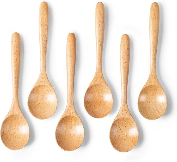 6 PCS Wooden Spoons for Honey, 6.7 inch Small Wooden Spoons by HEFILD