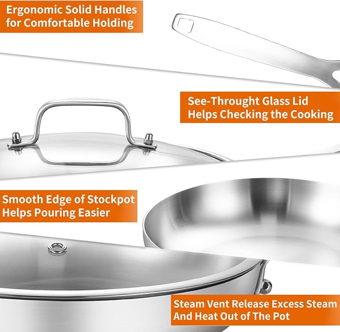 DELARLO Tri-Ply Stainless Steel 8 inch Frying Pan - Image 4