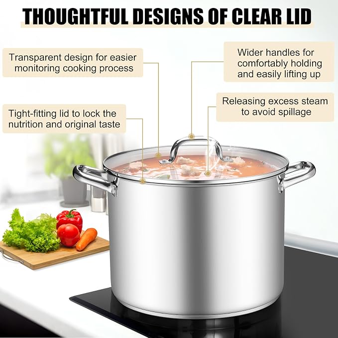 TeamFar 16QT Stock Pot, Stainless Steel Stockpot Large Induction Cooking Pot - Image 4