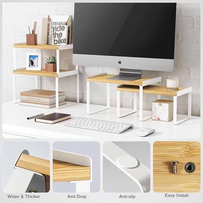 Goozii Kitchen Cabinet Organizer Set of 4, Desk Shelf Riser, Stackable Cabinet - Image 5