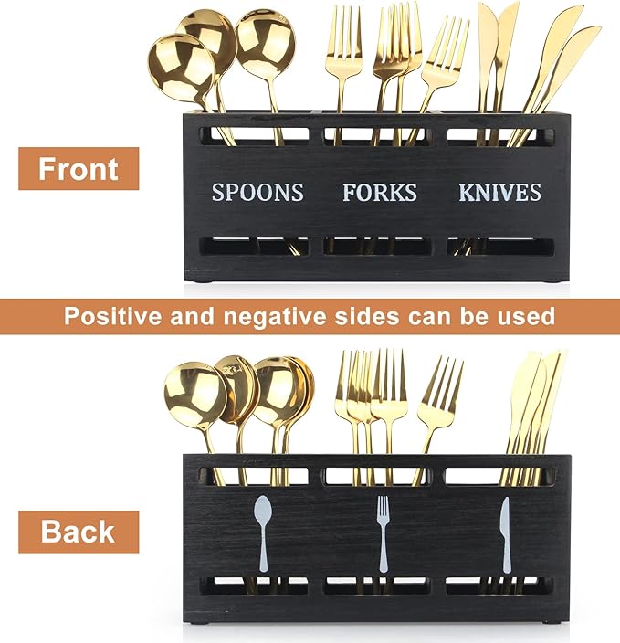 Ayiaren Wooden Silverware Caddy Flatware Cutlery Holder Wood Silverware - Image 4