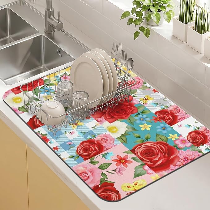 Kitchen Countertop Dish Drying Mat, Super Absorbent Coffee Bar Mat by Kuyig+Home