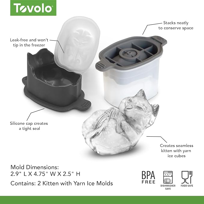 Tovolo Cat Ice Cube Mold with Yarn Pack of 2 Large Kitten Ice Molds - Image 8