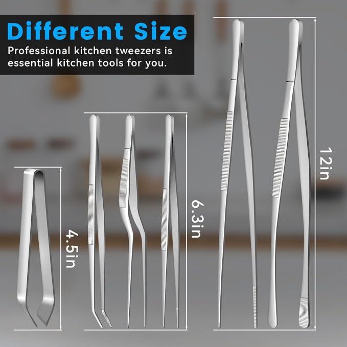 HOTEC Kitchen Tweezers Tongs Stainless Steel, Baking & Repair - Image 7