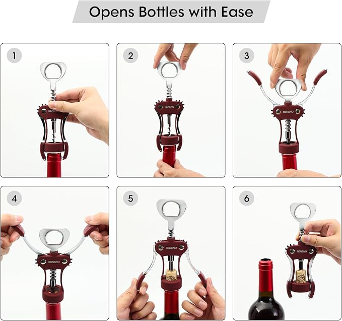 Beneno Wine Opener, Zinc Alloy Premium Wing Corkscrew - Image 4