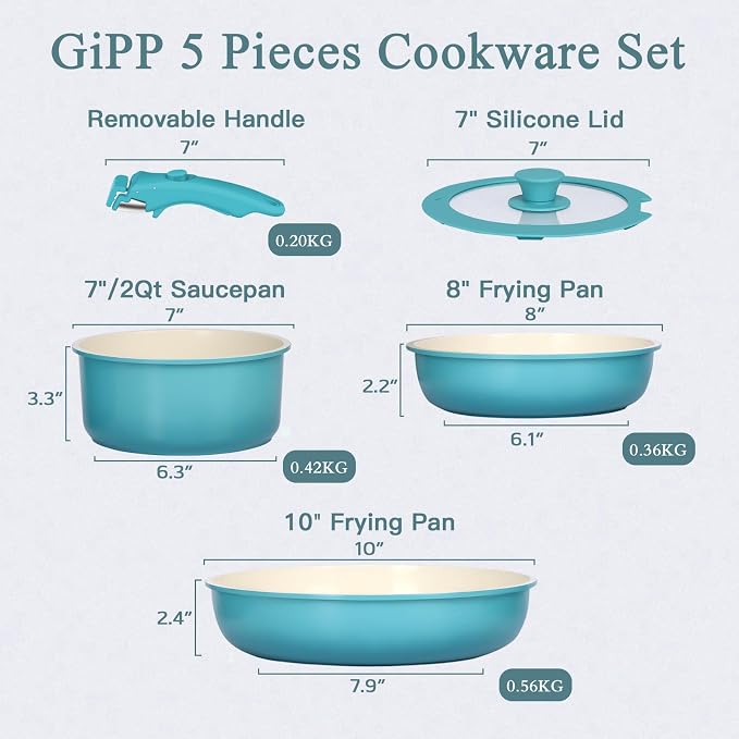 GIPP 5pcs Pots and Pans Set Non Stick, Nonstick Cookware Set Detachable Handle - Image 3