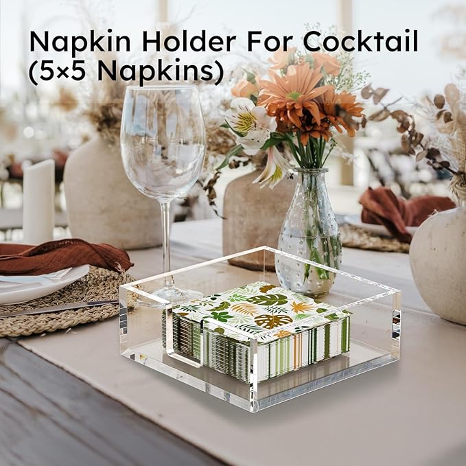 HIIMIEI Acrylic Napkin Holder for Table: Square Luncheon Napkin Tray, Flat - Image 4