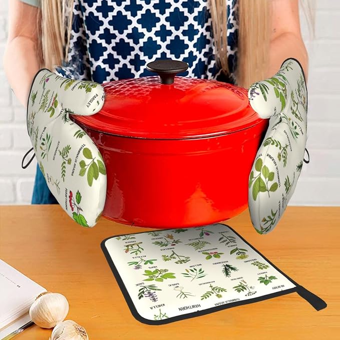 Cute Herbs Botanic Garden Plants Oven Mitts and Pot Holders Sets Heat Resistant - Image 7