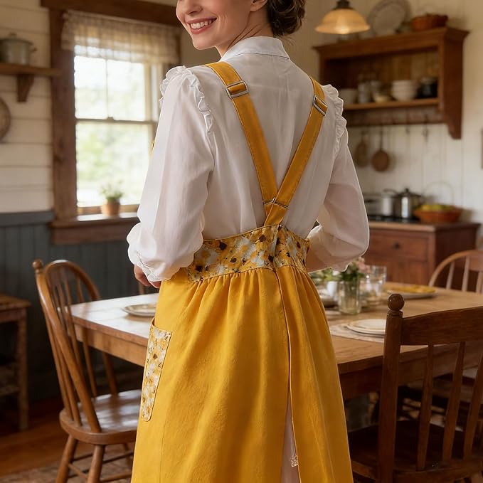Uaussi Cotton Linen Apron Cross Back Work Apron - Image 5