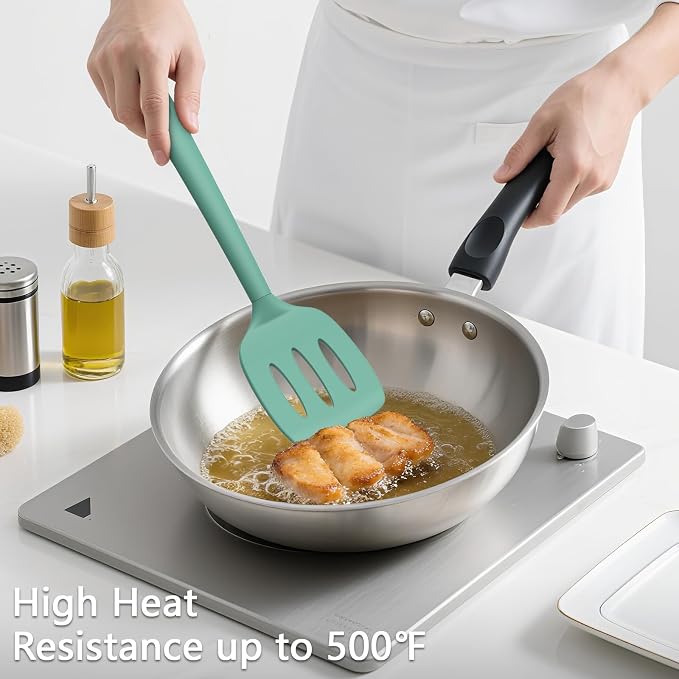 Coukre 3 Pack Silicone Spatula Set, High Heat Resistant, Fish Spatula, Solid & - Image 4