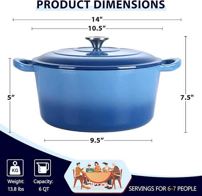 E-far 6 Quart Enameled Cast Iron Dutch Oven - Image 2