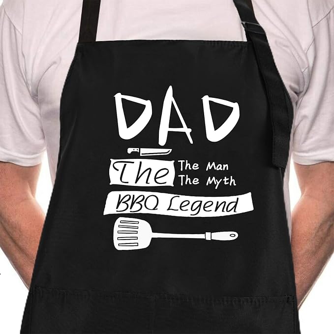 Rosoz Funny Black Chef Aprons for Men, Dad BBQ Legend, Adjustable Kitchen by Rosoz