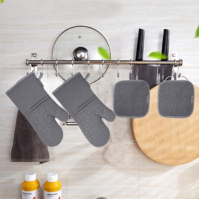 4Pcs Oven Mitts and Pot Holders Set, 572F Heat Resistant Oven Glove, Soft - Image 5