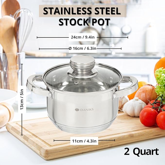 Daniks Standard 2 Quart Stainless Steel Stock Pot - Image 3
